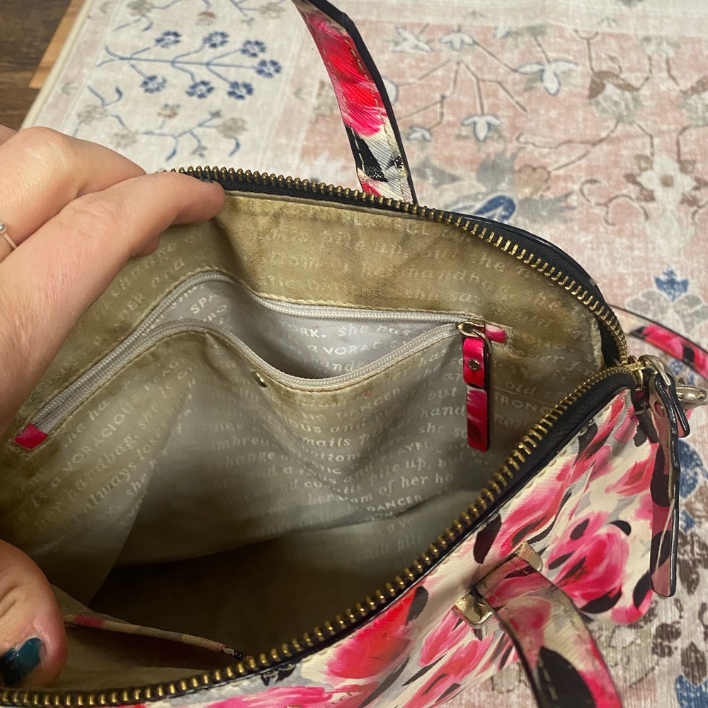 Kate Spade Cedar Street Maise Rose Print Satchel Saffiano Leather Floral (flaws) - Picture 12 of 16